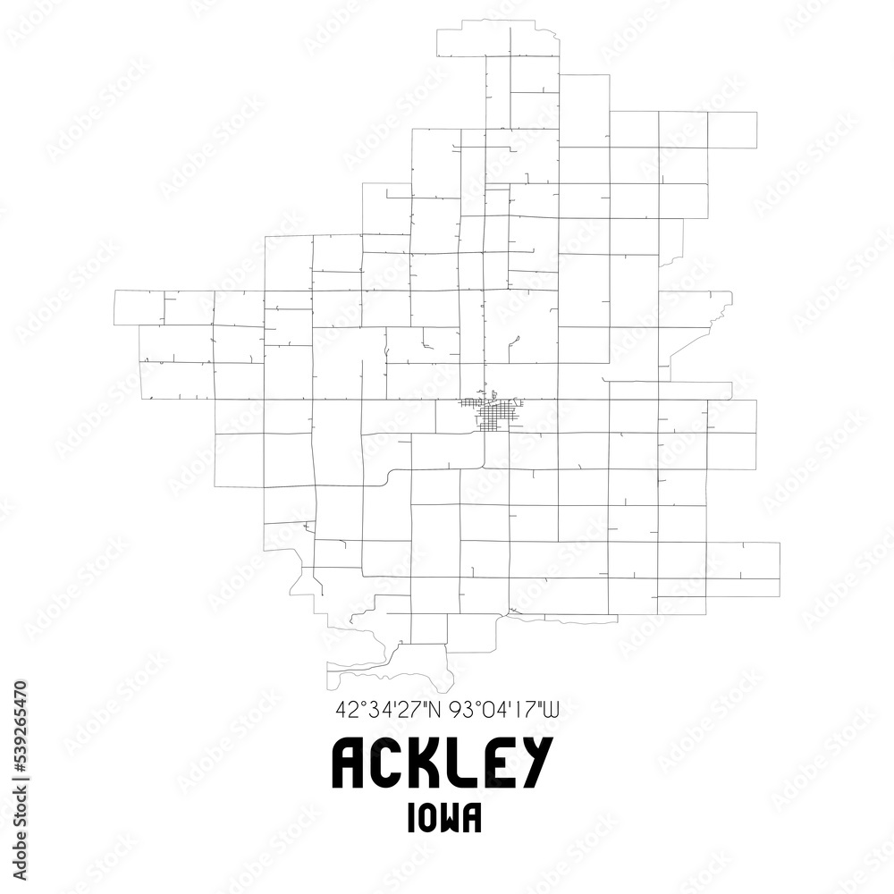 Ackley Iowa. US street map with black and white lines. Ackley Iowa. US street map with black and white lines.