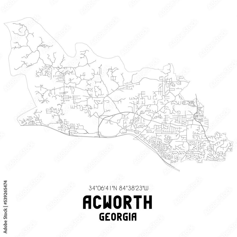 Acworth Georgia. US street map with black and white lines.