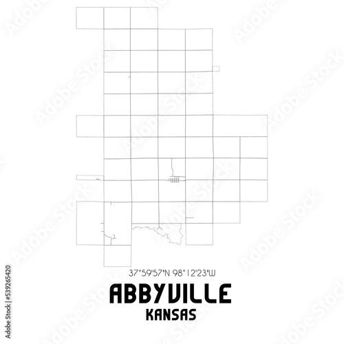 Abbyville Kansas. US street map with black and white lines.