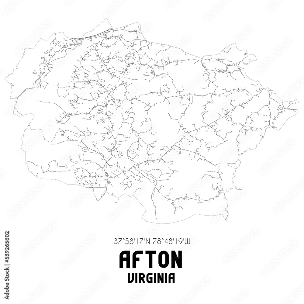 Fototapeta premium Afton Virginia. US street map with black and white lines.