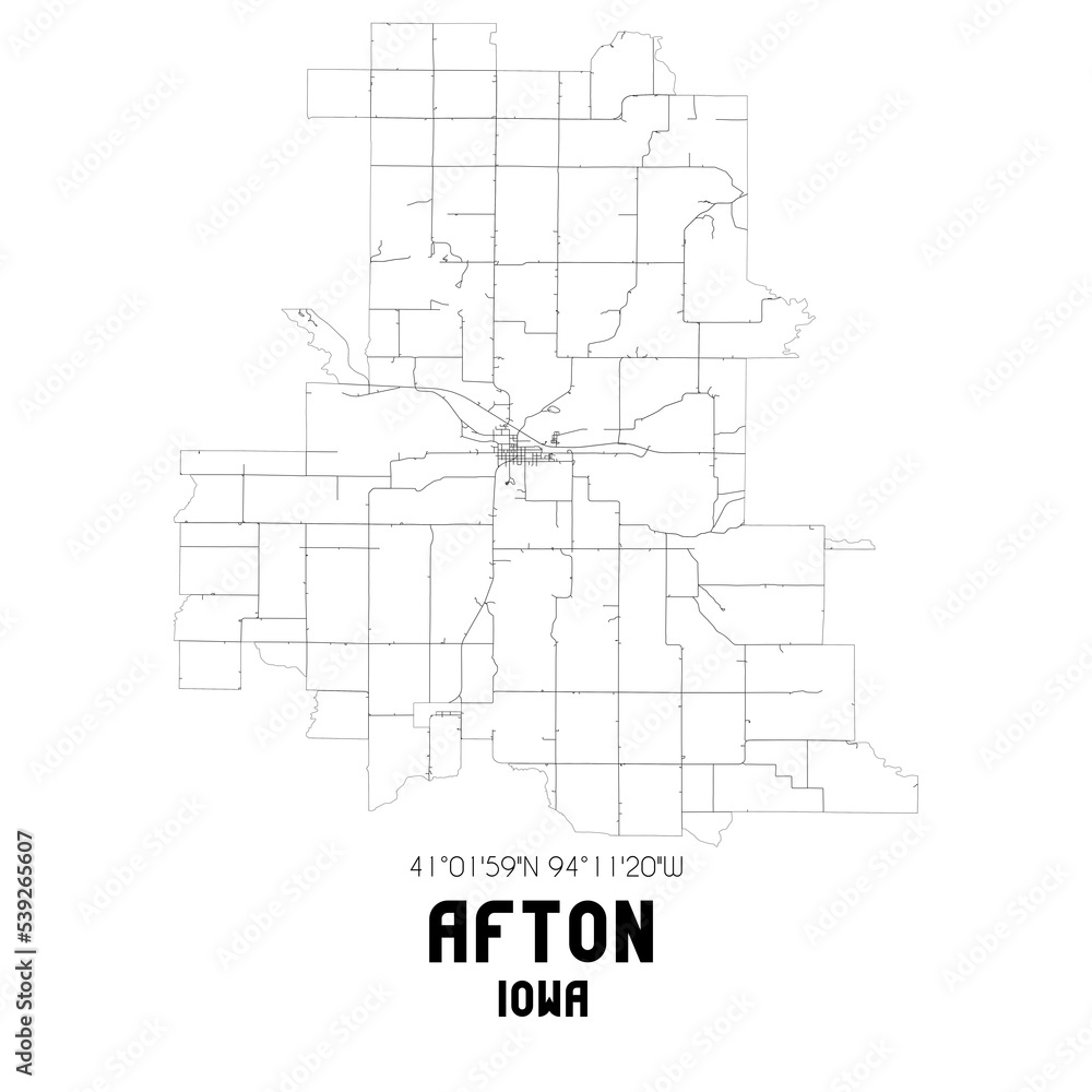 Afton Iowa. US street map with black and white lines. Afton Iowa. US street map with black and white lines.