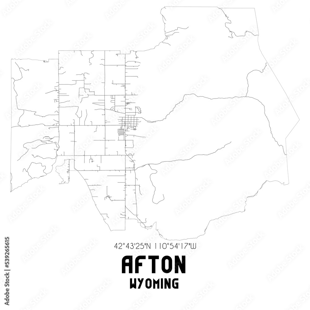 Afton Wyoming. US street map with black and white lines. Afton Wyoming. US street map with black and white lines.