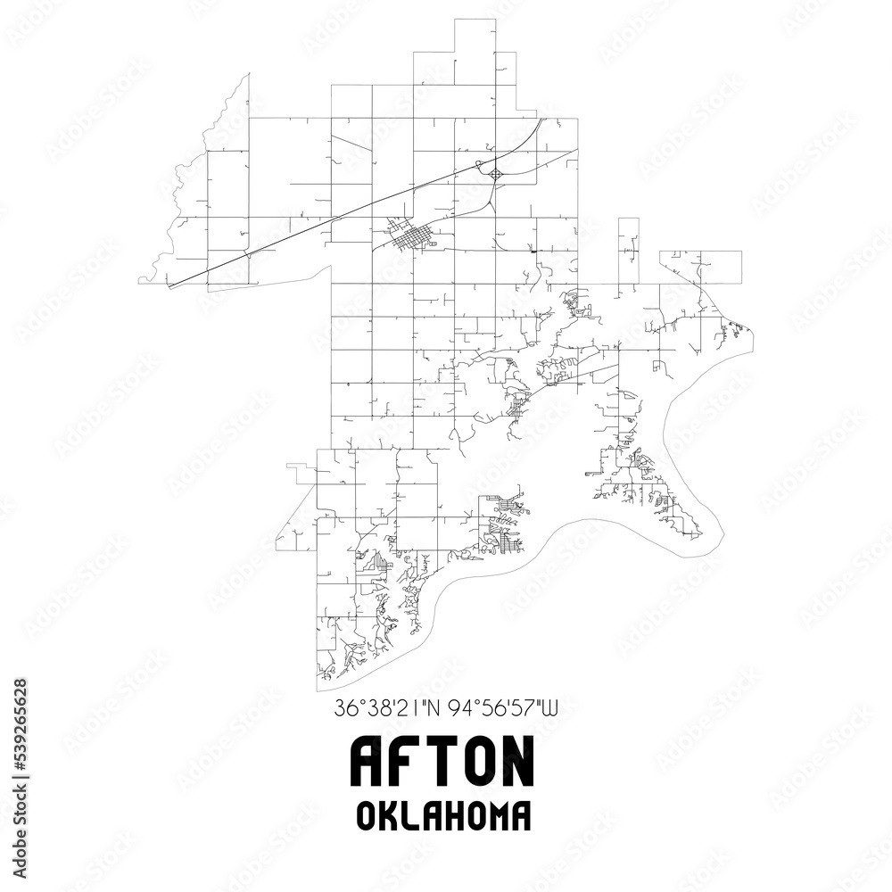 Afton Oklahoma. US street map with black and white lines. Afton Oklahoma. US street map with black and white lines.