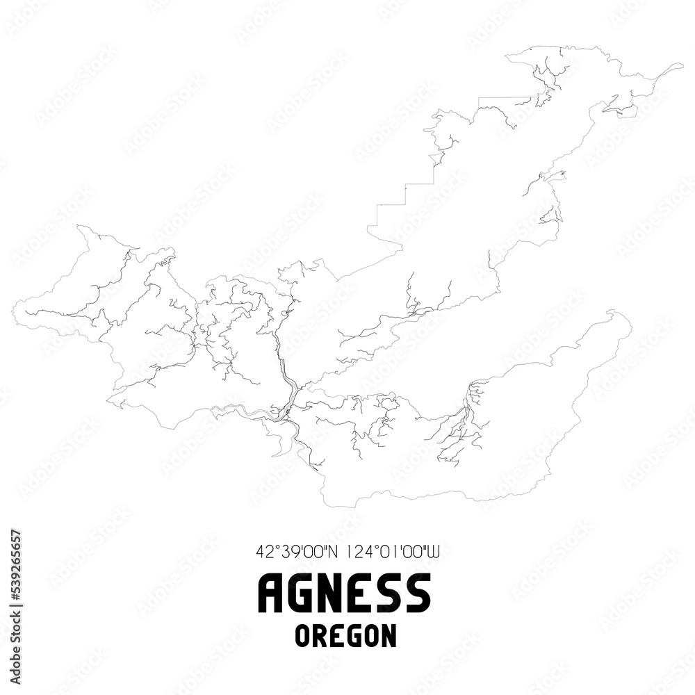 Agness Oregon. US street map with black and white lines.