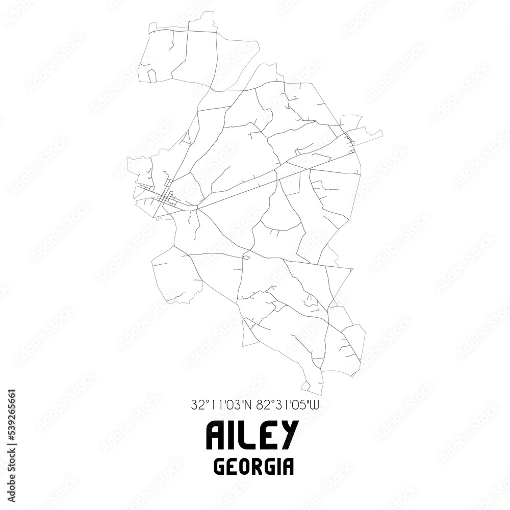 Ailey Georgia. US street map with black and white lines.