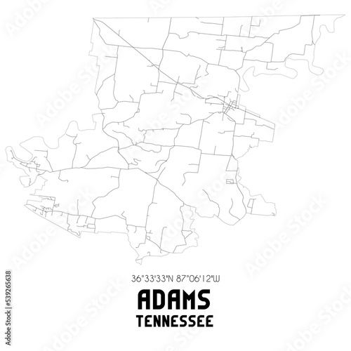 Adams Tennessee. US street map with black and white lines.