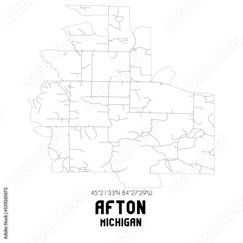 Afton Michigan. US street map with black and white lines. photo