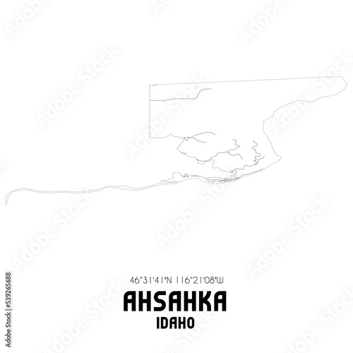 Ahsahka Idaho. US street map with black and white lines.