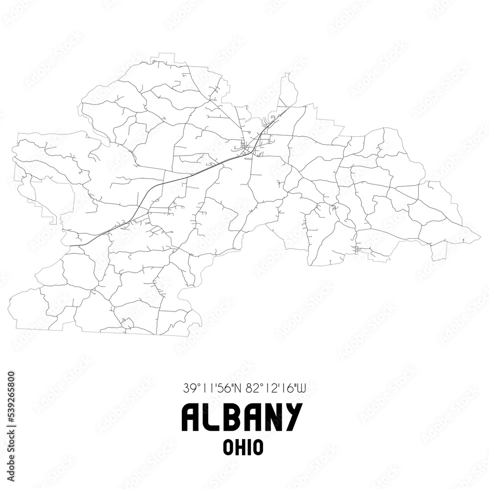 Albany Ohio. US street map with black and white lines.