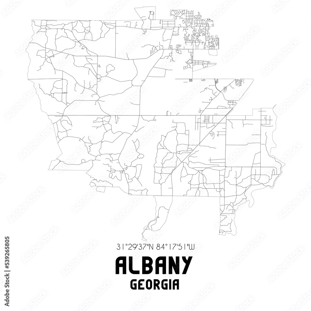 Albany Georgia. US street map with black and white lines.