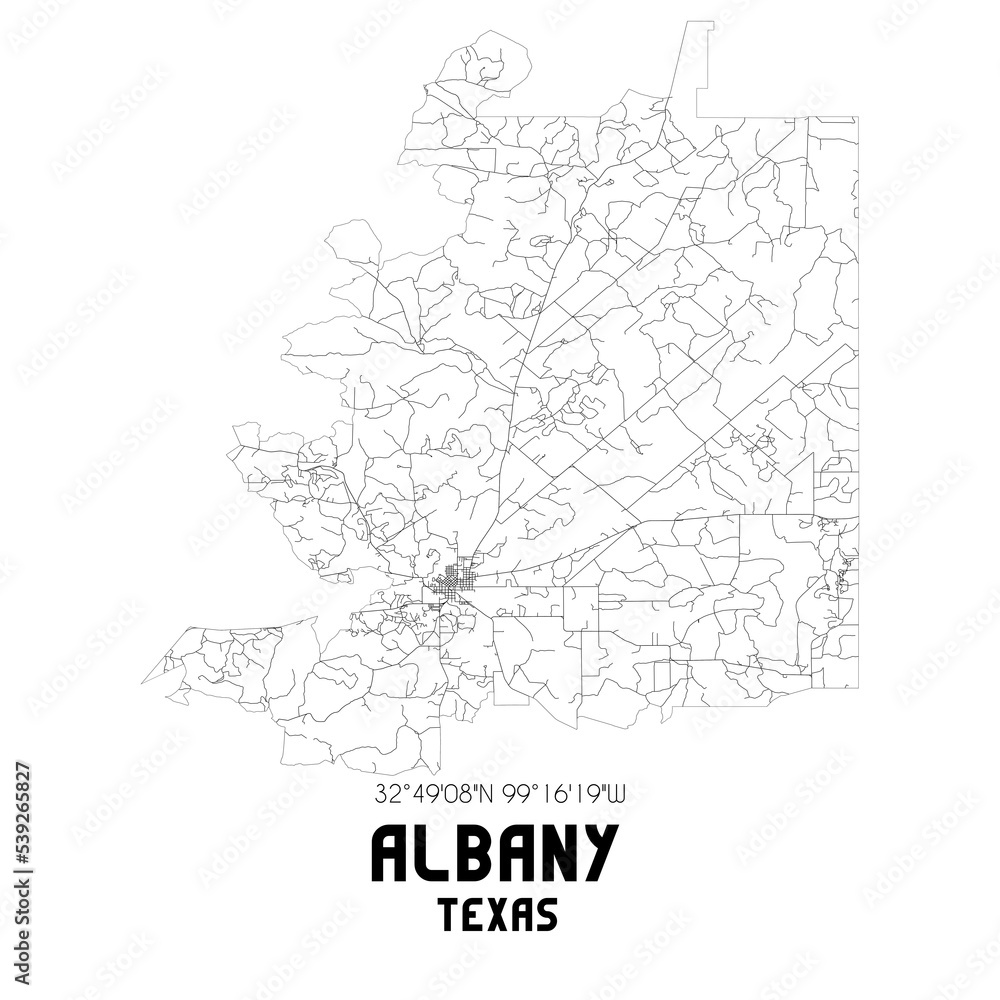 Albany Texas. US street map with black and white lines.