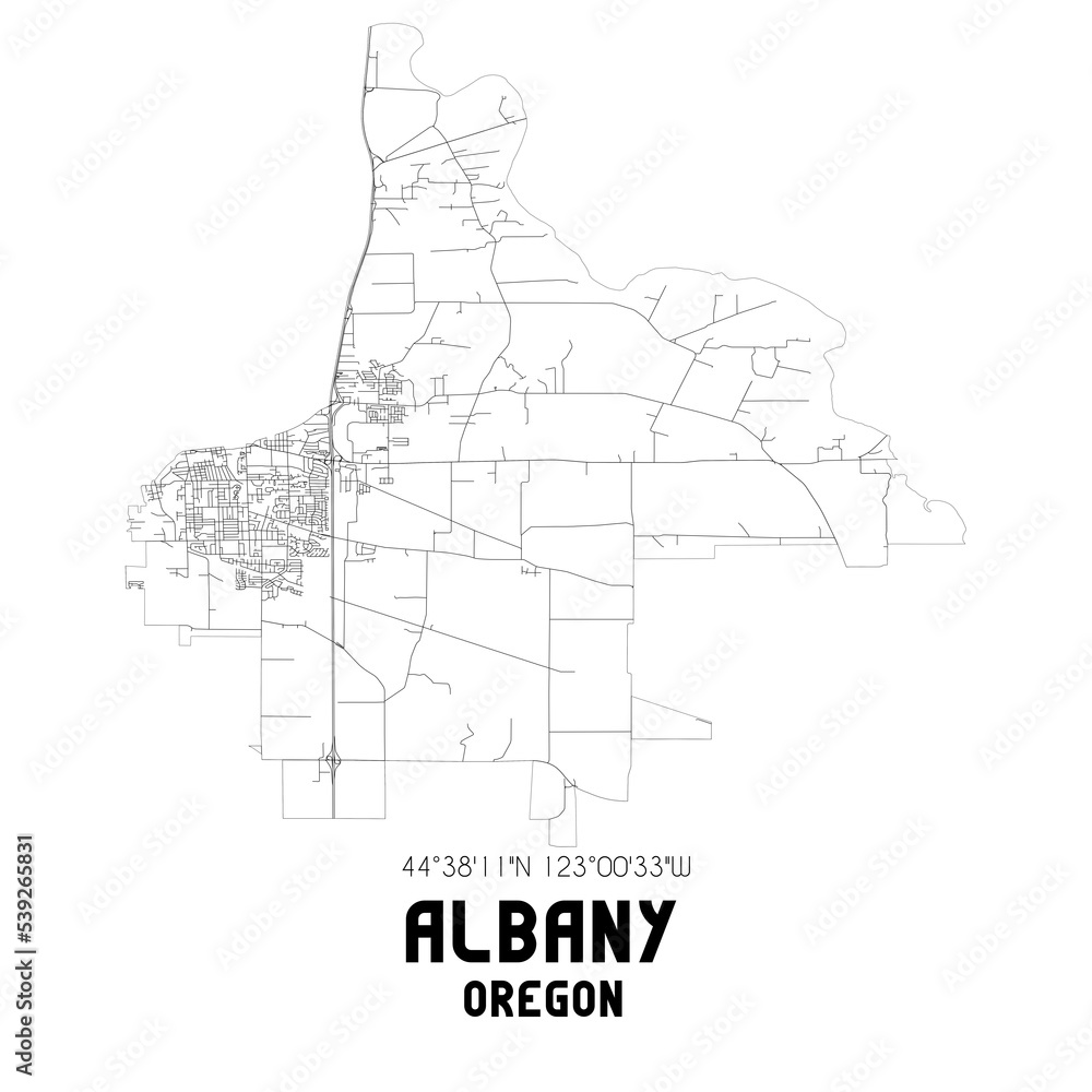 Albany Oregon. US street map with black and white lines. Stock