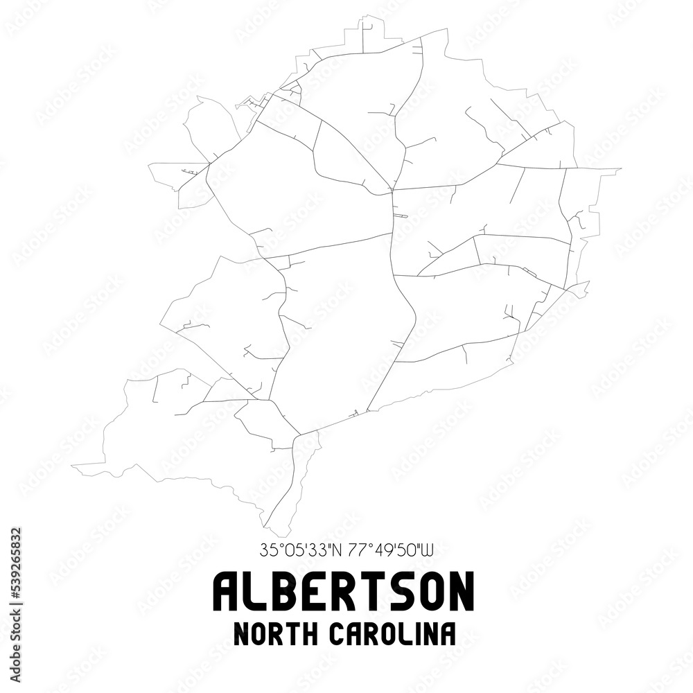 Albertson North Carolina. US street map with black and white lines.