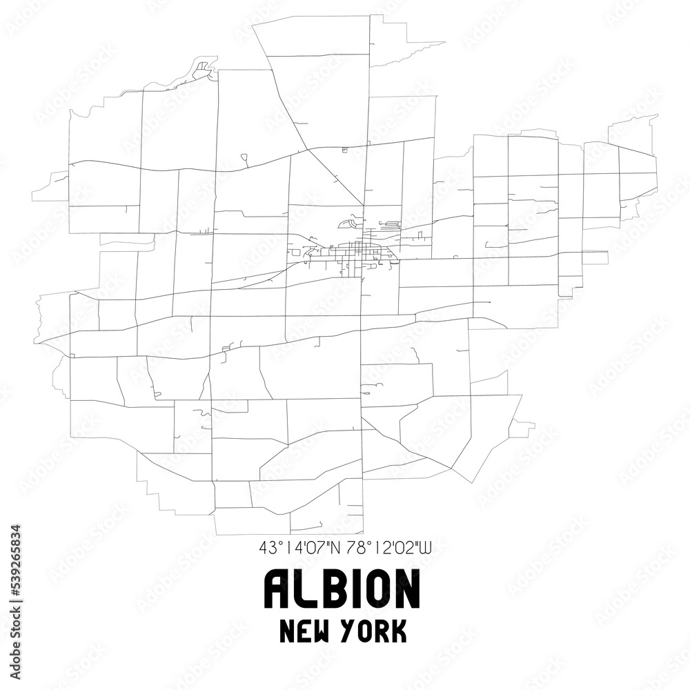 Albion New York. US street map with black and white lines.