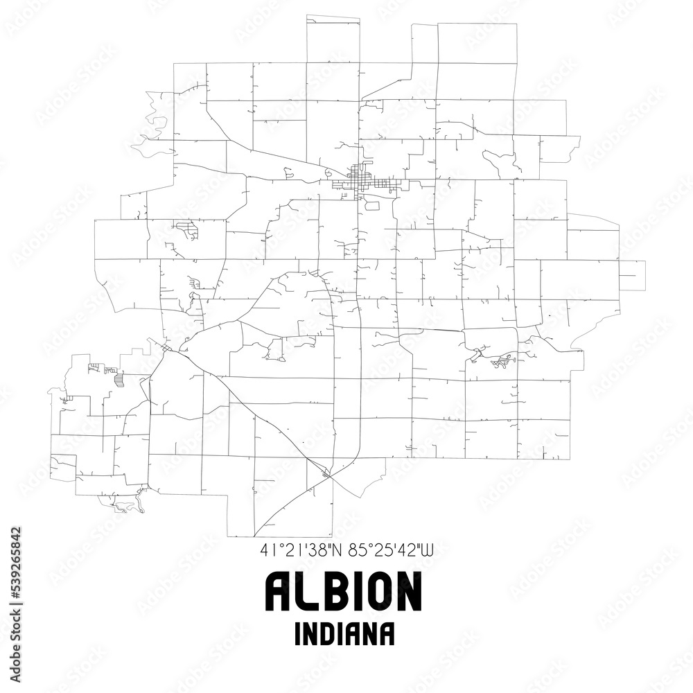 Albion Indiana. US street map with black and white lines. Albion Indiana. US street map with black and white lines.