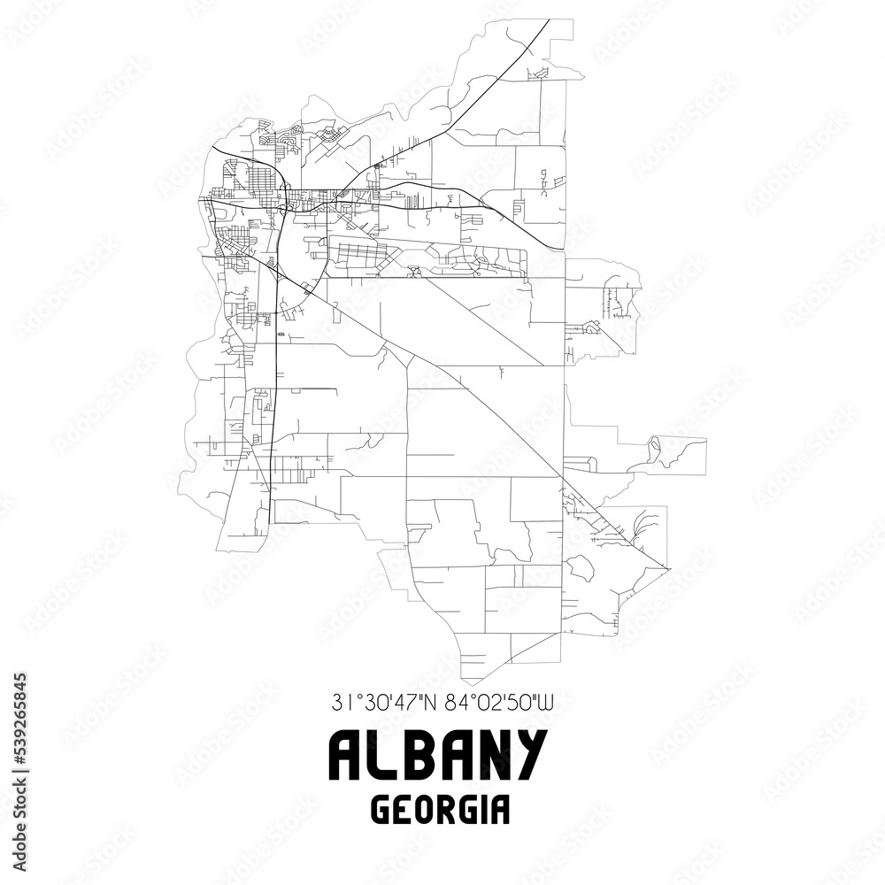 Albany US street map with black and white lines. Stock