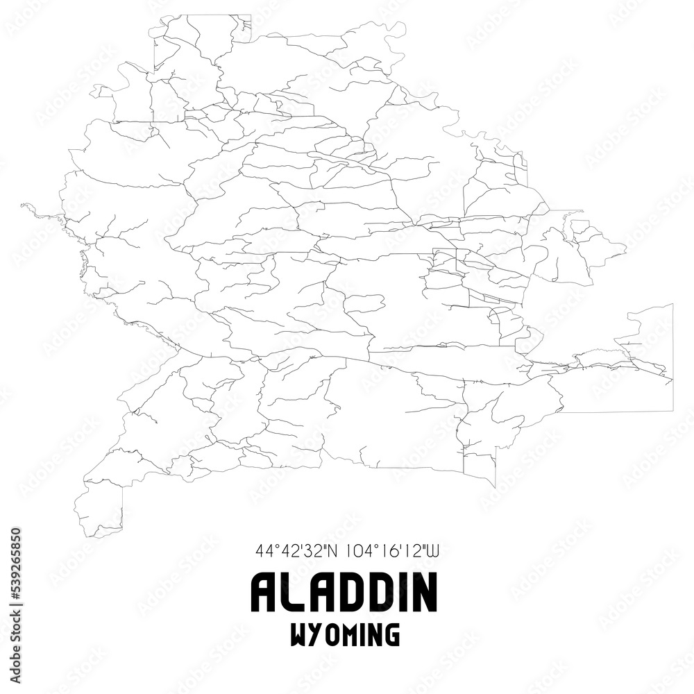 Aladdin Wyoming. US street map with black and white lines.