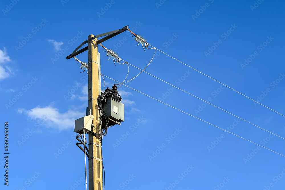 Reinforced concrete pillar with a lot of wires Reinforced concrete pillar with a lot of wires
