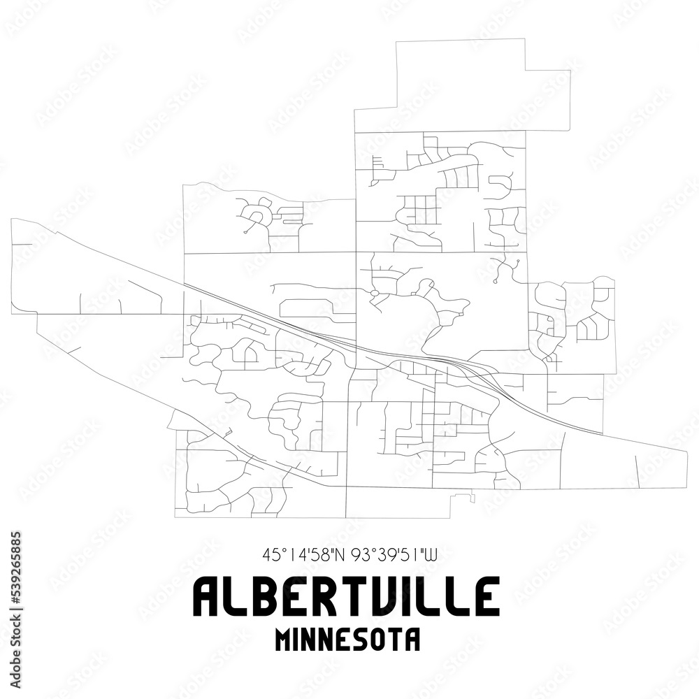 Albertville Minnesota. US street map with black and white lines.