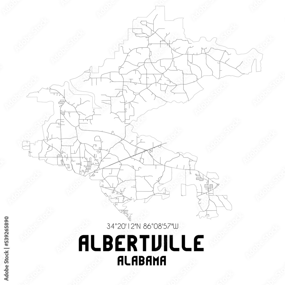 Albertville Alabama. US street map with black and white lines.