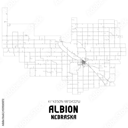 Albion Nebraska. US street map with black and white lines.