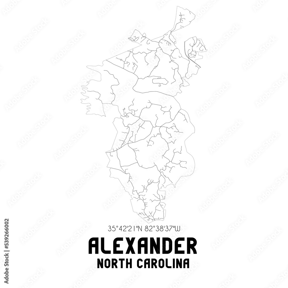 Alexander North Carolina. US street map with black and white lines. Alexander North Carolina. US street map with black and white lines.