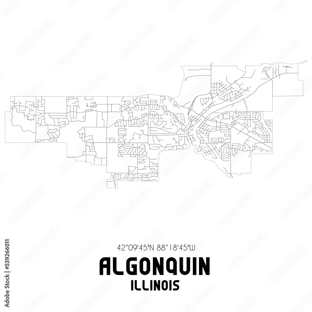 Algonquin Illinois. US street map with black and white lines. Algonquin Illinois. US street map with black and white lines.