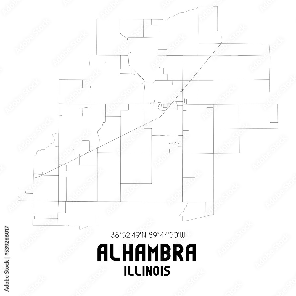 Alhambra Illinois. US street map with black and white lines.