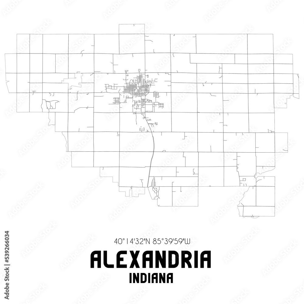 Alexandria Indiana. US street map with black and white lines. Alexandria Indiana. US street map with black and white lines.