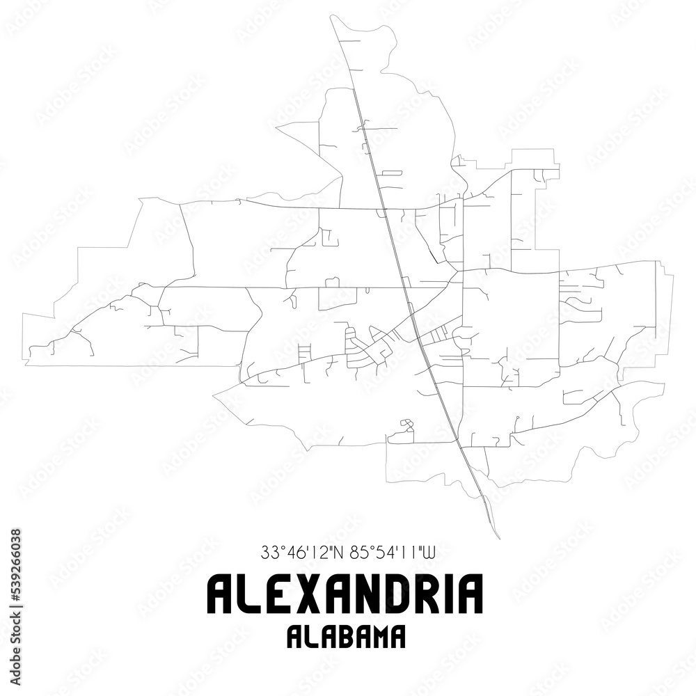Alexandria Alabama. US street map with black and white lines.