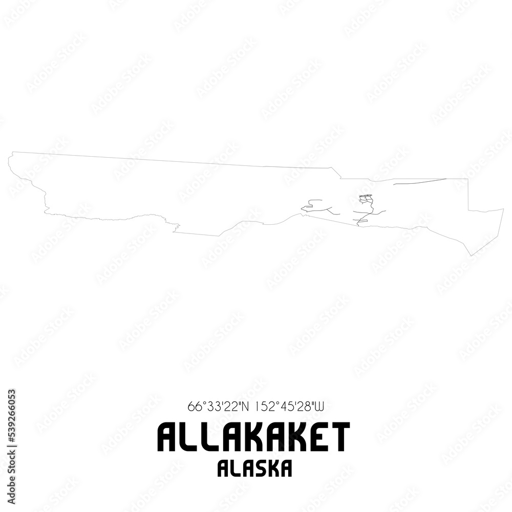 Allakaket Alaska. US street map with black and white lines.