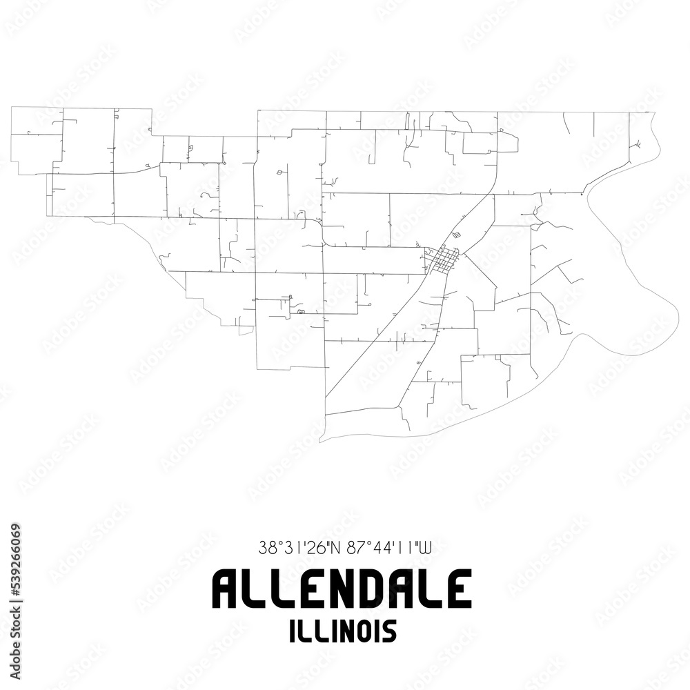 Allendale Illinois. US street map with black and white lines.