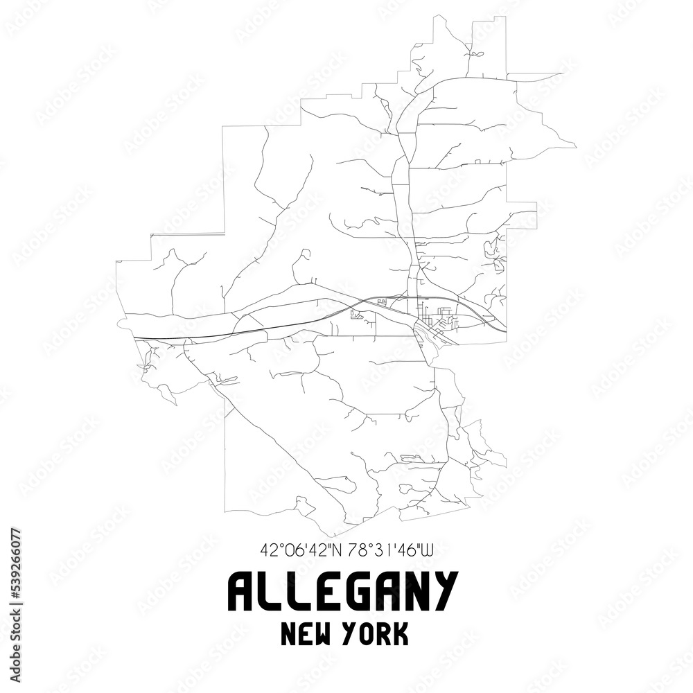 Allegany New York. US street map with black and white lines.