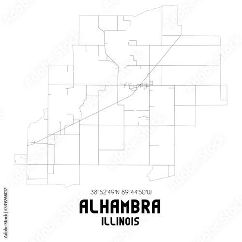 Alhambra Illinois. US street map with black and white lines.