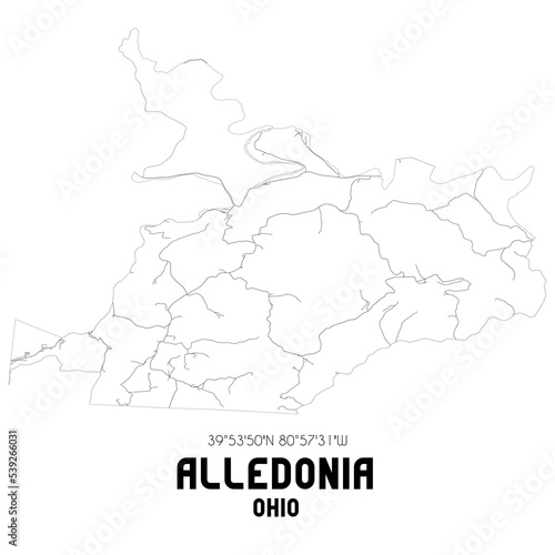 Alledonia Ohio. US street map with black and white lines.