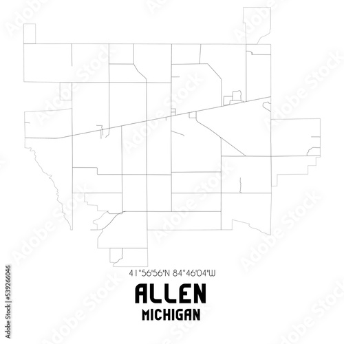 Allen Michigan. US street map with black and white lines.