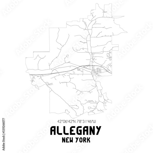Allegany New York. US street map with black and white lines.