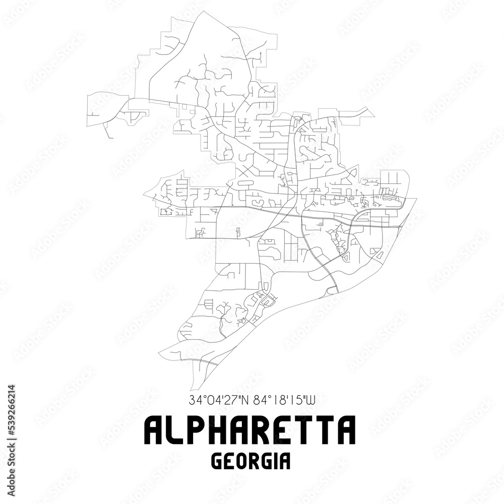 Alpharetta Georgia. US street map with black and white lines.