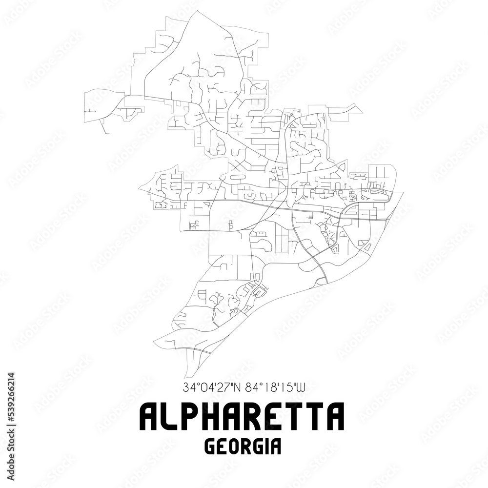 Alpharetta US street map with black and white lines. Stock