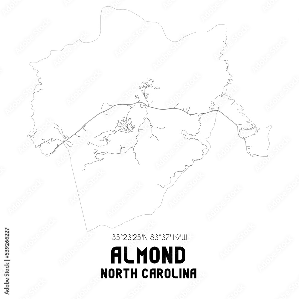 Almond North Carolina. US street map with black and white lines. Almond North Carolina. US street map with black and white lines.