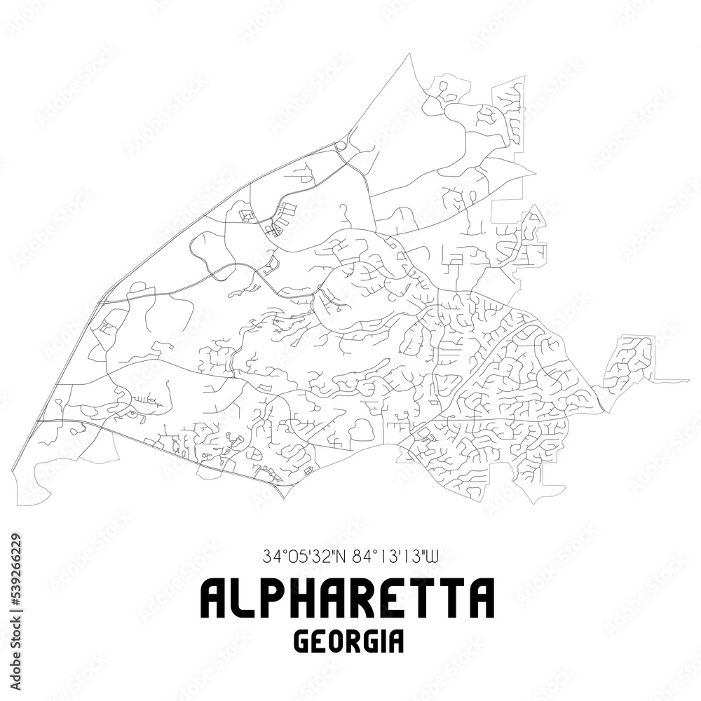 Alpharetta US street map with black and white lines. Stock