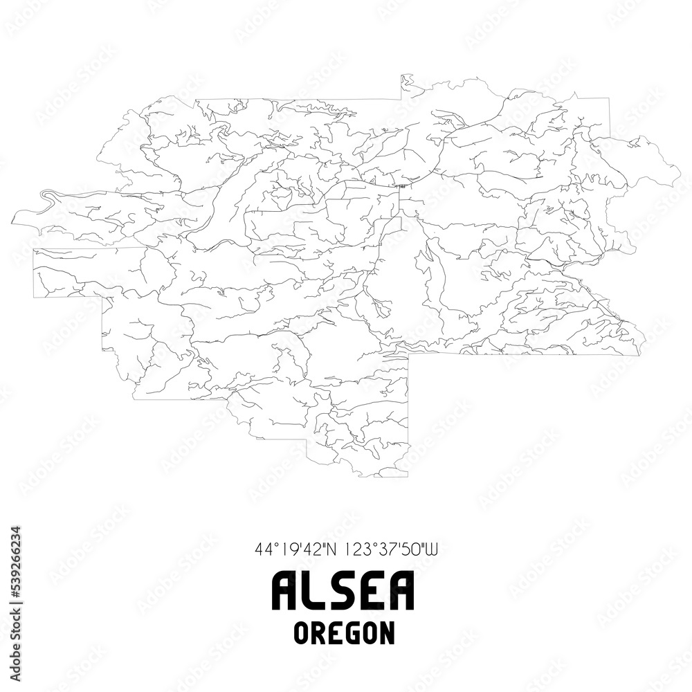 Alsea Oregon. US street map with black and white lines.