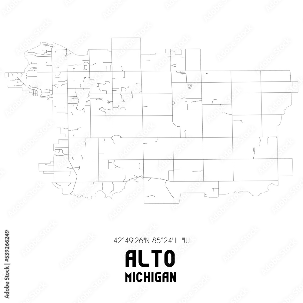 Alto Michigan. US street map with black and white lines.