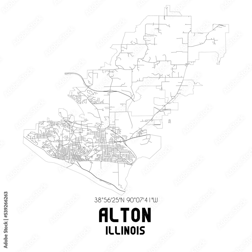 Alton Illinois. US street map with black and white lines.