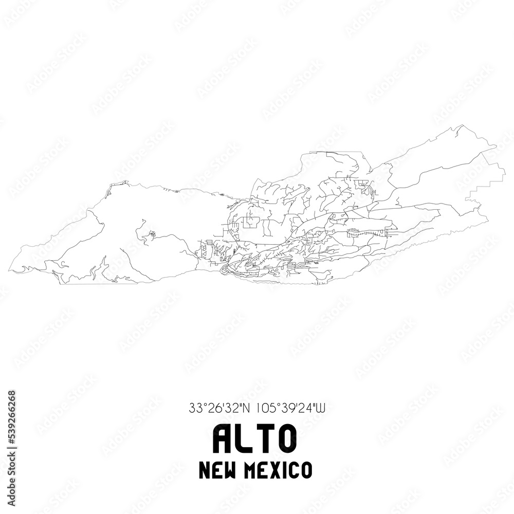 Alto New Mexico. US street map with black and white lines.