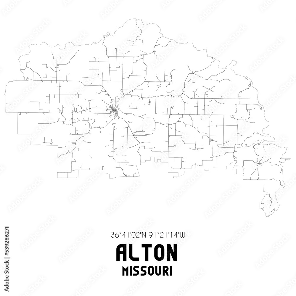 Alton Missouri. US street map with black and white lines.