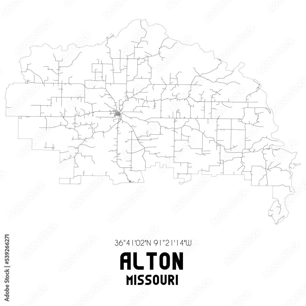 Alton Missouri. US street map with black and white lines. Alton Missouri. US street map with black and white lines.