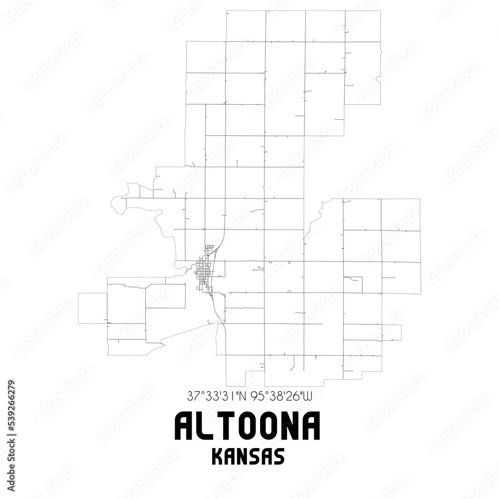 Altoona Kansas. US street map with black and white lines. Altoona Kansas. US street map with black and white lines.