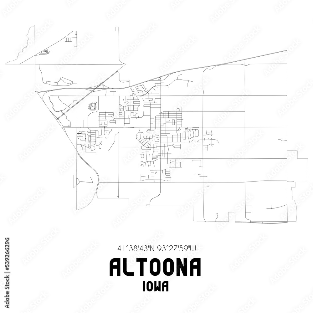 Altoona Iowa. US street map with black and white lines. Altoona Iowa. US street map with black and white lines.