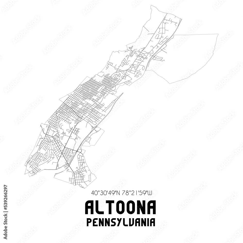 Altoona Pennsylvania. US street map with black and white lines.
